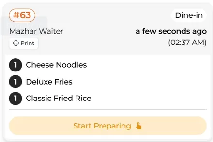 Kitchen Order Ticket (KOT) system for restaurant operations